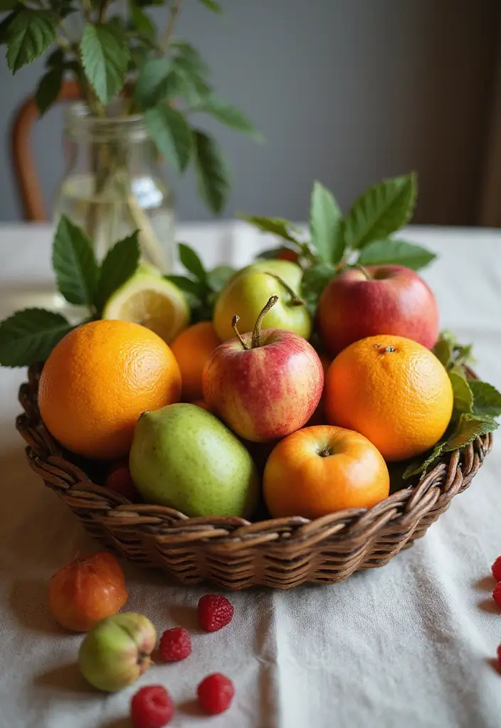 27 Dining Room Table Centerpiece Ideas That Pop - 7. Fruit Basket Delight