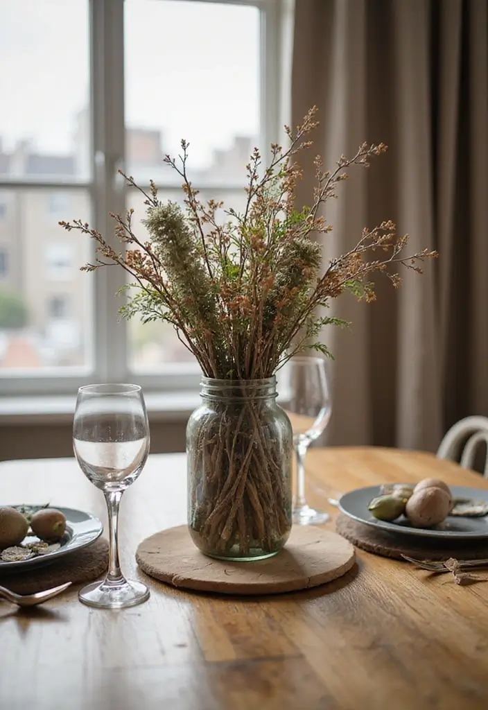 27 Dining Room Table Centerpiece Ideas That Pop - 8. Eco-Conscious Craft Centerpiece