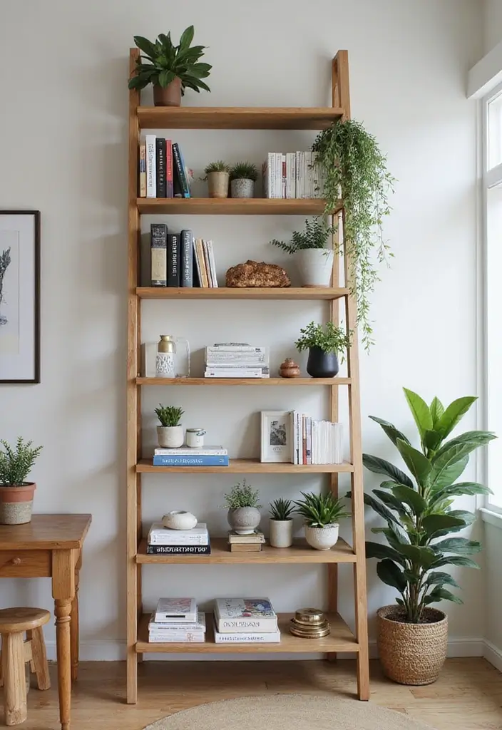 27 Dining Room and Office Combo Hacks That Save Space - 12. Ladder Shelf