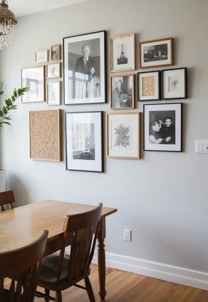 27 Dining Room and Office Combo Hacks That Save Space - 17. Create a Gallery Wall