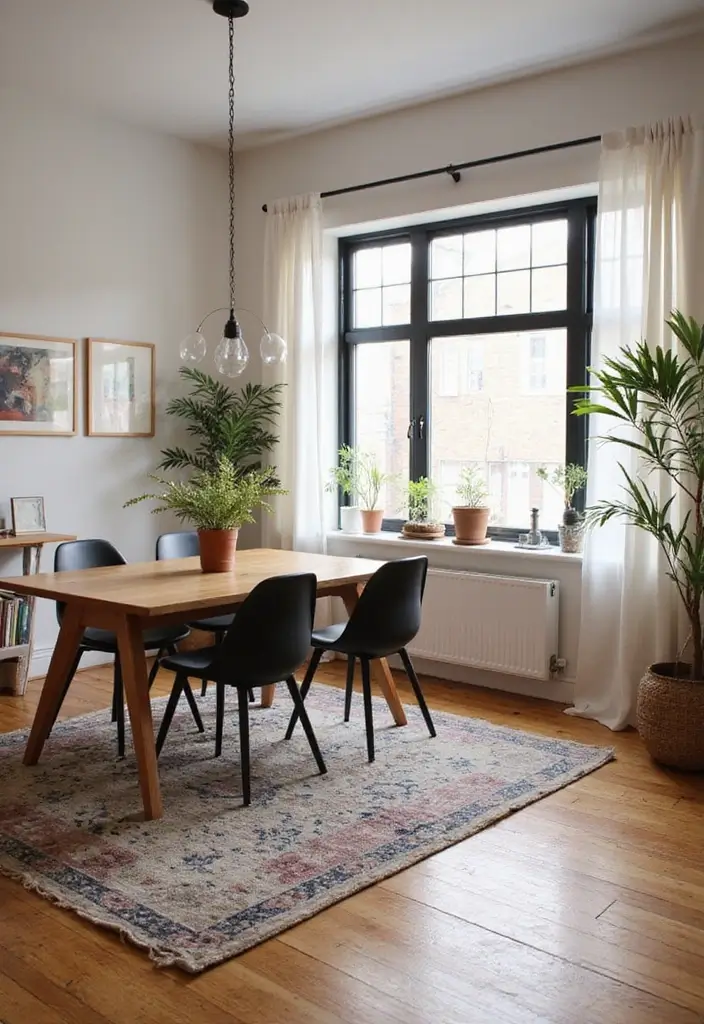 27 Dining Room and Office Combo Hacks That Save Space - 18. Use Rugs to Define Areas