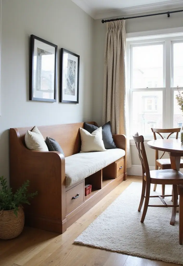 27 Dining Room and Office Combo Hacks That Save Space - 2. Multi-Purpose Bench