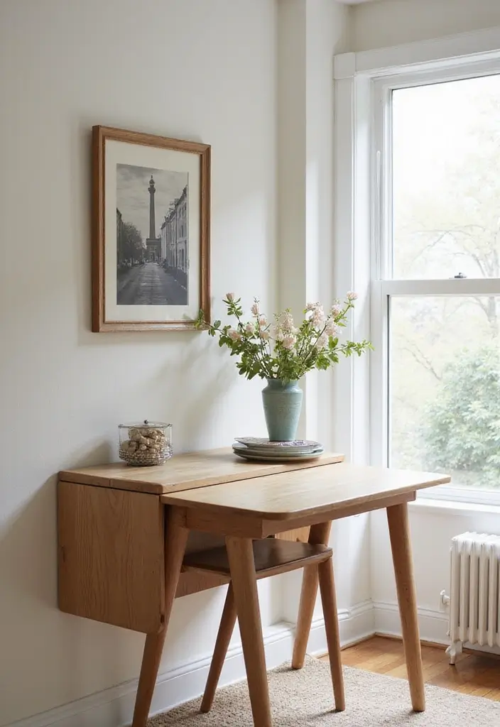 27 Dining Room and Office Combo Hacks That Save Space - 3. Wall-Mounted Drop-Leaf Table