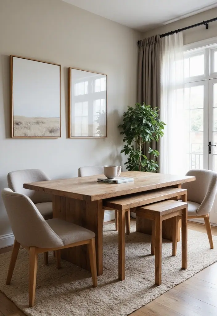 27 Dining Room and Office Combo Hacks That Save Space - 4. Nesting Tables