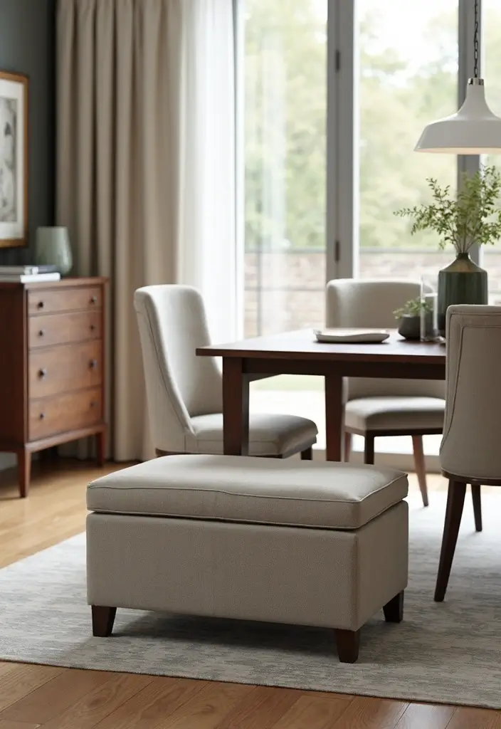 27 Dining Room and Office Combo Hacks That Save Space - 9. Stylish Storage Ottoman