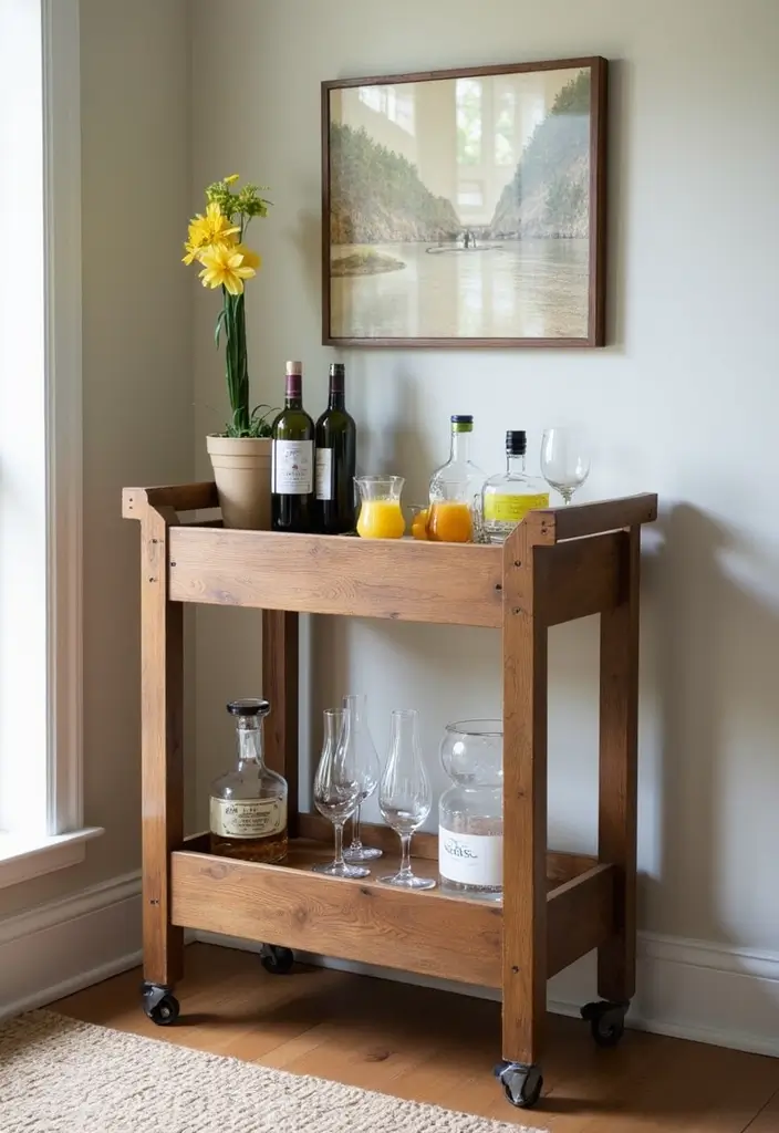 27 Farmhouse Dining Room Ideas for a Warm Rustic Look 14 27 Farmhouse Dining Room Ideas for a Warm Rustic Look - 14. Functional Bar Carts