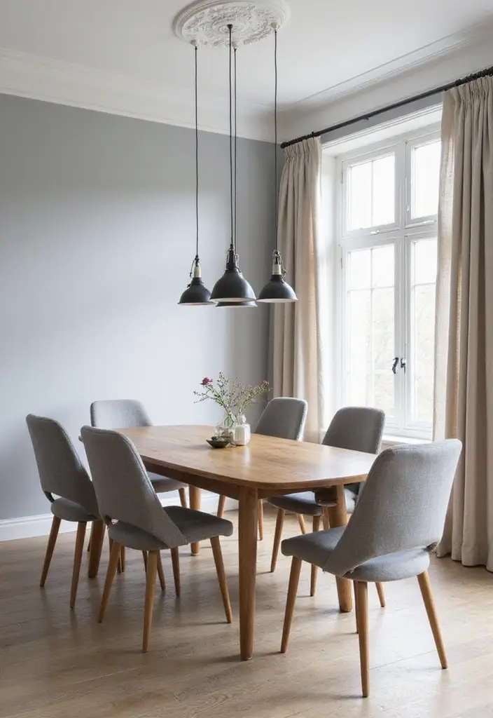 27 Grey Dining Room Designs That Feel Calm and Elegant - 1. Soft Grey and White Bliss