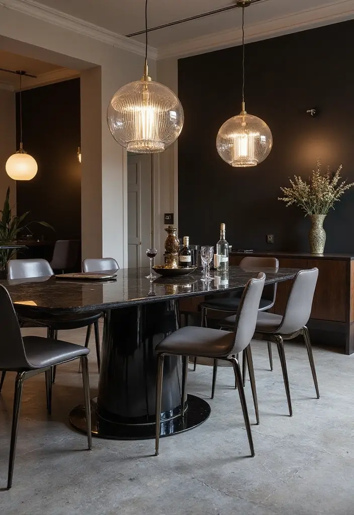 27 Grey Dining Room Designs That Feel Calm and Elegant - 10. Grey with Glossy Accents