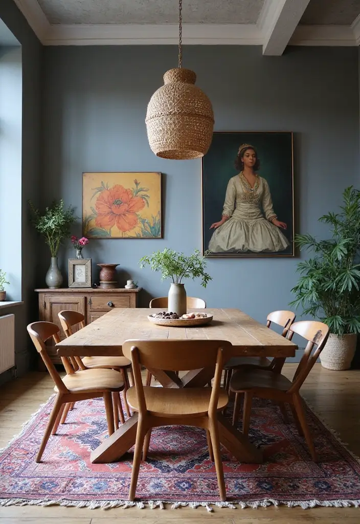 27 Grey Dining Room Designs That Feel Calm and Elegant - 17. Grey with Global Influences