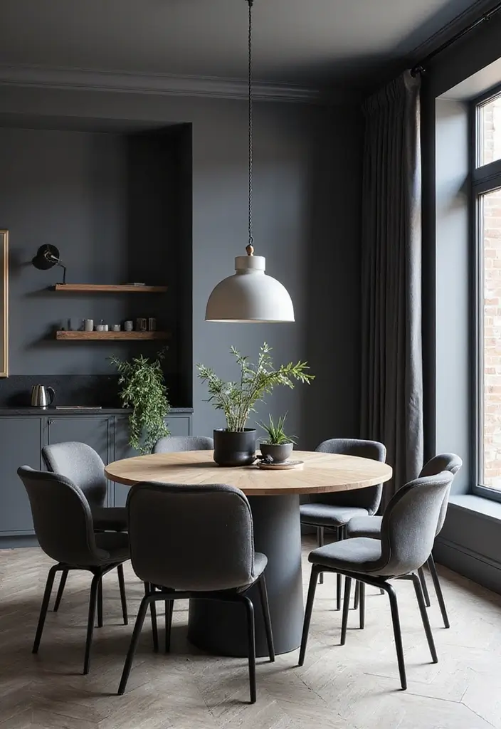 27 Grey Dining Room Designs That Feel Calm and Elegant - 26. Grey and Black Contrast