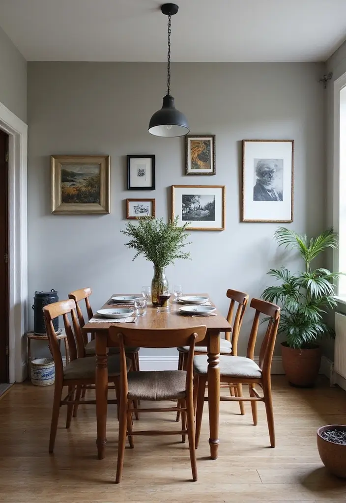 27 Grey Dining Room Designs That Feel Calm and Elegant - 27. Grey with Vintage Finds