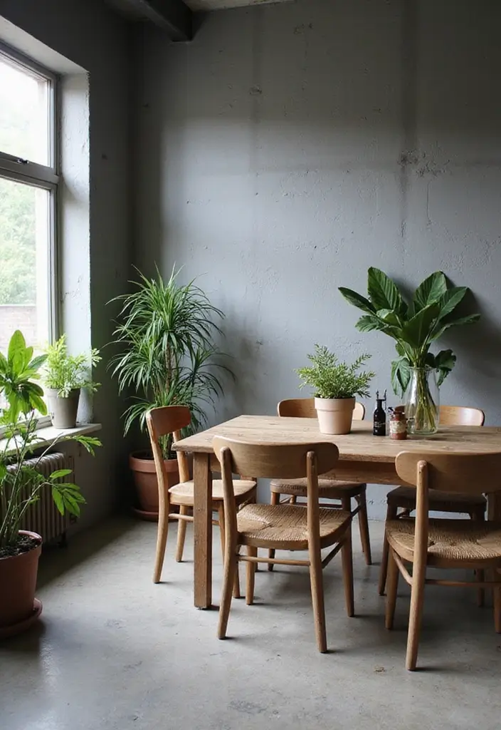 27 Grey Dining Room Designs That Feel Calm and Elegant - 3. Minimalist Grey with Natural Elements