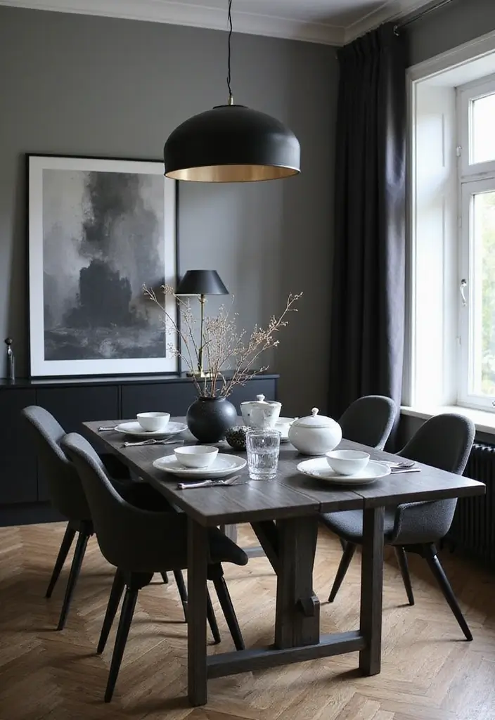 27 Grey Dining Room Designs That Feel Calm and Elegant - 5. Elegant Grey with Monochrome Accents