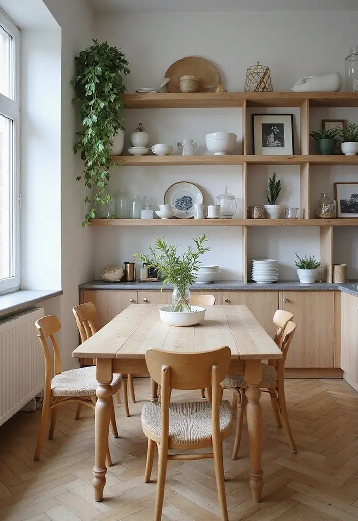 27 Kitchen and Dining Room Ideas That Maximize Space - 17. Open Layout Shelving in the Dining Area