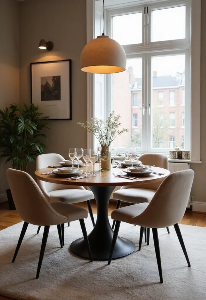 27 Kitchen and Dining Room Ideas That Maximize Space - 2. Round Dining Tables for Space Efficiency