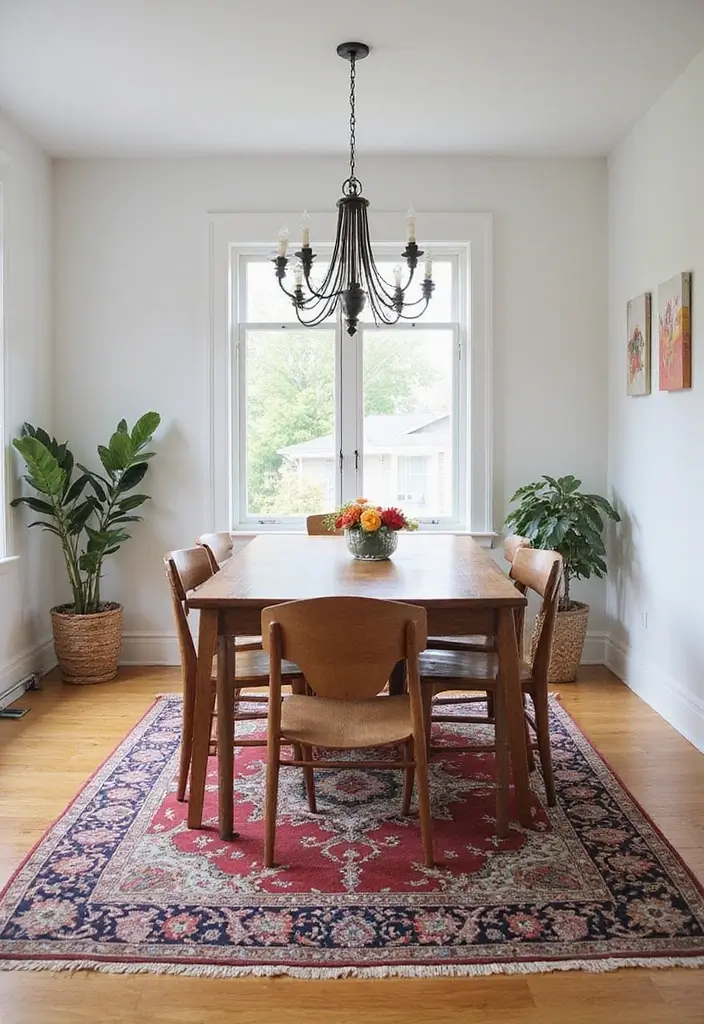 27 Small Dining Room Decor Hacks That Save Space - 17. Creative Use of Rugs