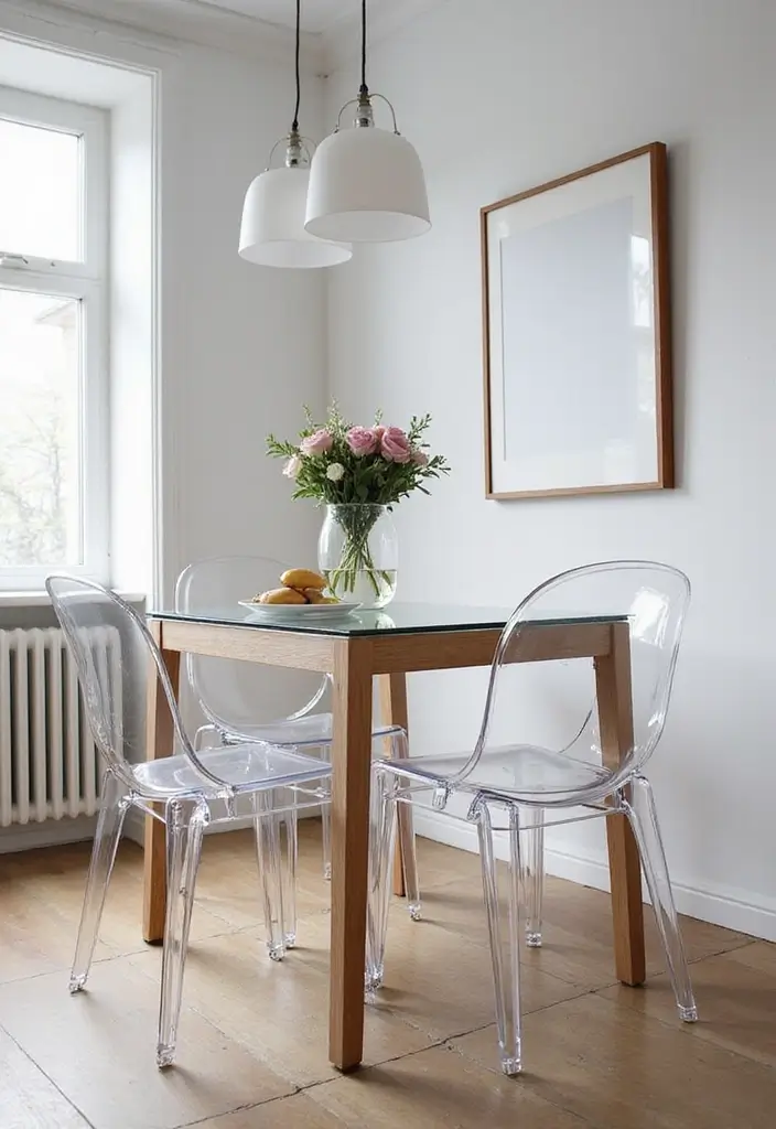 27 Small Dining Room Decor Hacks That Save Space - 25. Use of Transparent Furniture