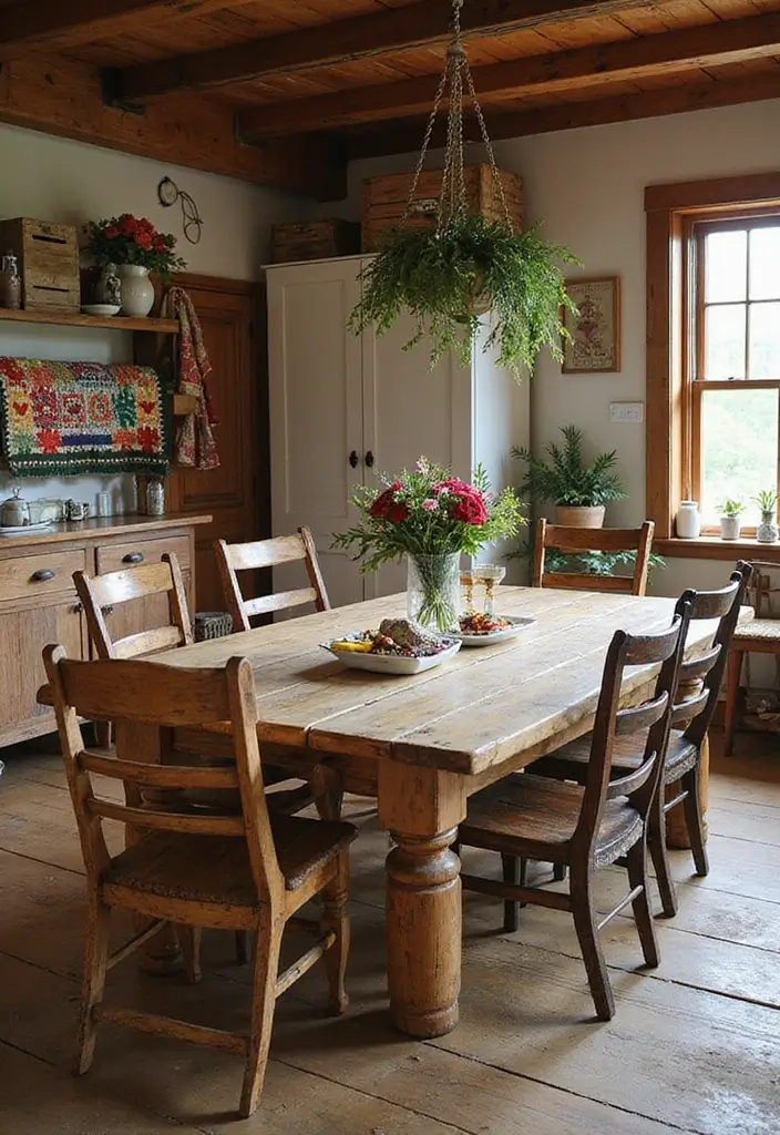 27 Vintage Dining Room Looks That Bring Back Charm - 2. Rustic Farmhouse Vibes