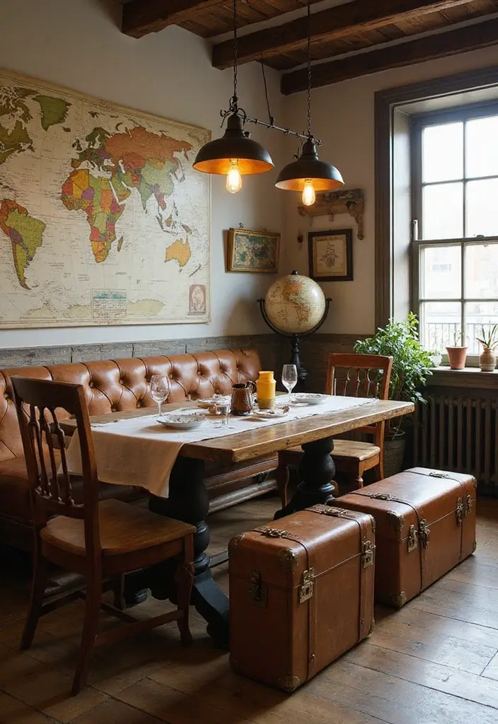 27 Vintage Dining Room Looks That Bring Back Charm - 27. Vintage Travel Inspiration