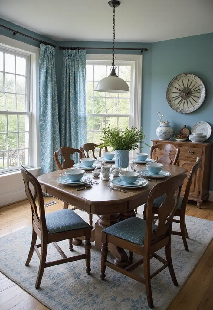 28 Blue Dining Room Styles That Balance Bold and Relaxing 11 28 Blue Dining Room Styles That Balance Bold and Relaxing - 11. Vintage Blue Accents