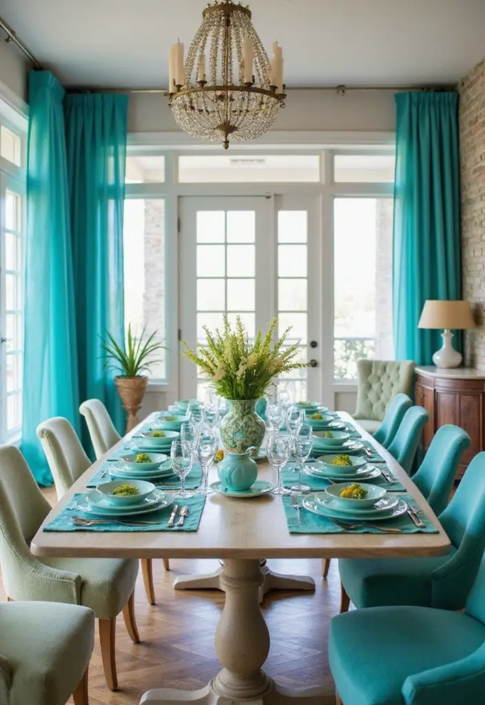 28 Blue Dining Room Styles That Balance Bold and Relaxing 16 28 Blue Dining Room Styles That Balance Bold and Relaxing - 16. Bright Turquoise Touches