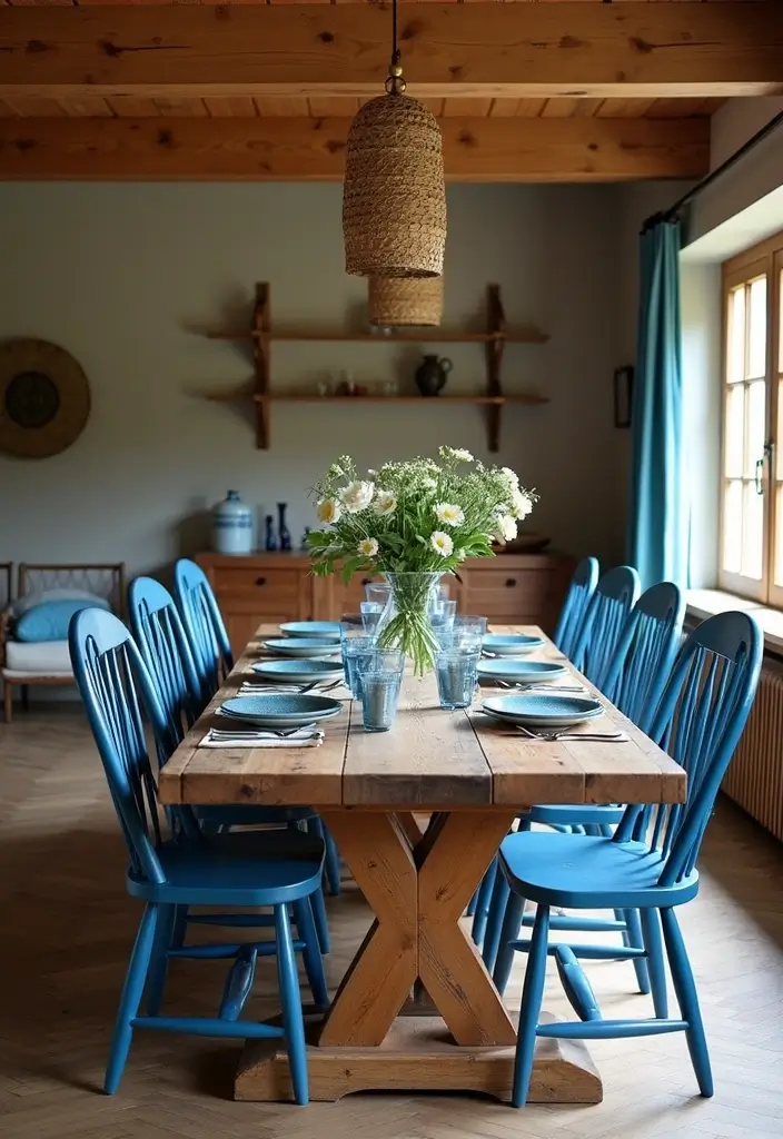 28 Blue Dining Room Styles That Balance Bold and Relaxing 6 28 Blue Dining Room Styles That Balance Bold and Relaxing - 6. Rustic Blue Accents
