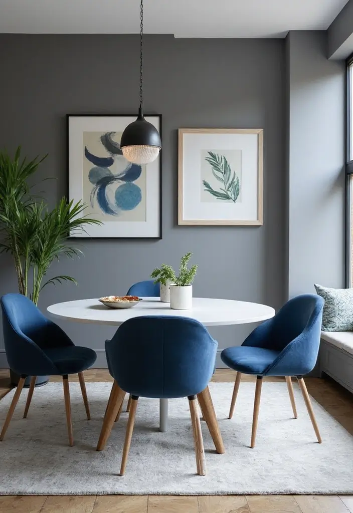 28 Blue Dining Room Styles That Balance Bold and Relaxing 7 28 Blue Dining Room Styles That Balance Bold and Relaxing - 7. Modern Gray and Blue Combination
