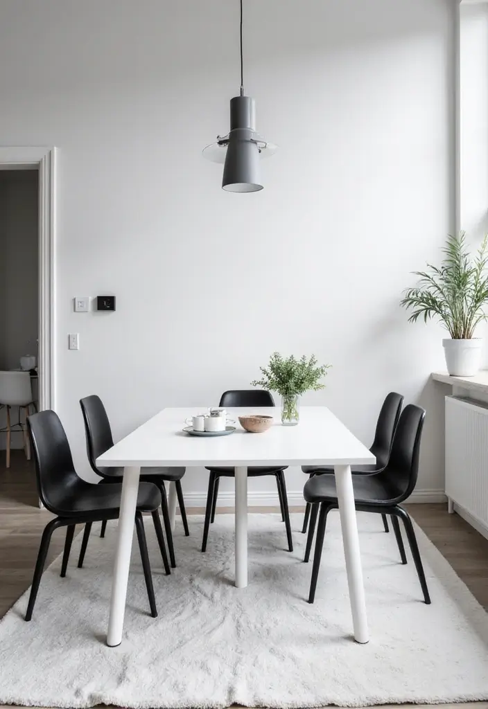 28 Minimalist Dining Room Designs That Feel Modern and Calm - 2. Monochrome Magic