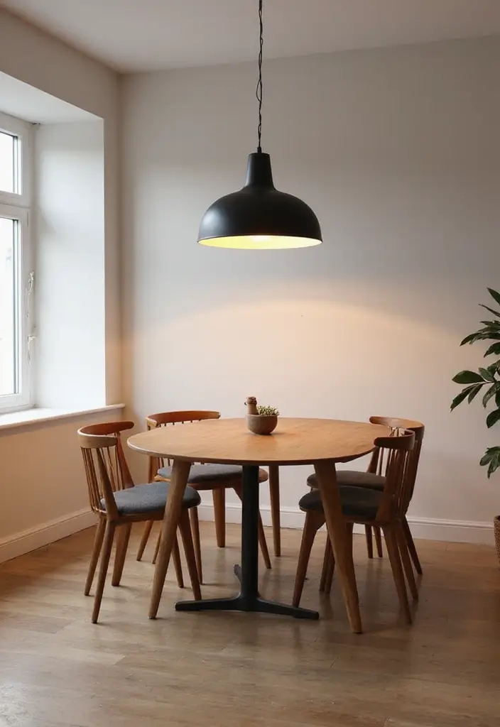 28 Minimalist Dining Room Designs That Feel Modern and Calm - 7. Statement Lighting