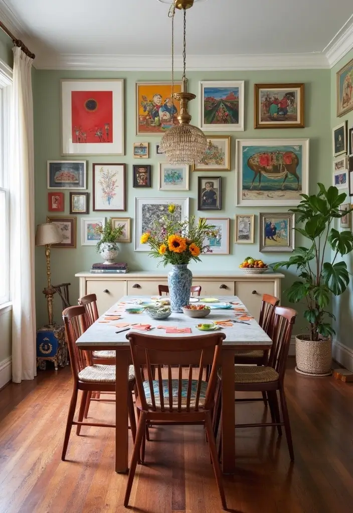 28 Modern Dining Room Ideas for a Sleek, Fresh Look - 11. Eclectic Wall Art