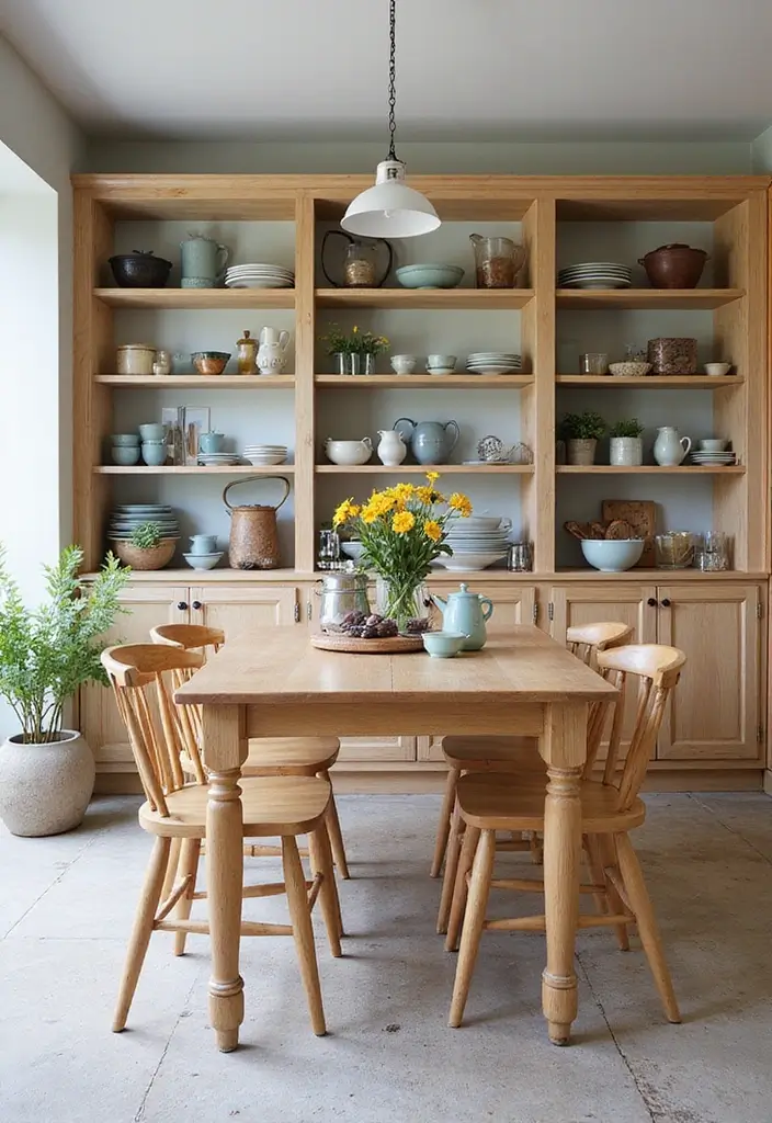 28 Open Concept Living Room and Dining Room Layouts That Work 15 28 Open Concept Living Room and Dining Room Layouts That Work - 15. Open Shelving for Charm and Practicality
