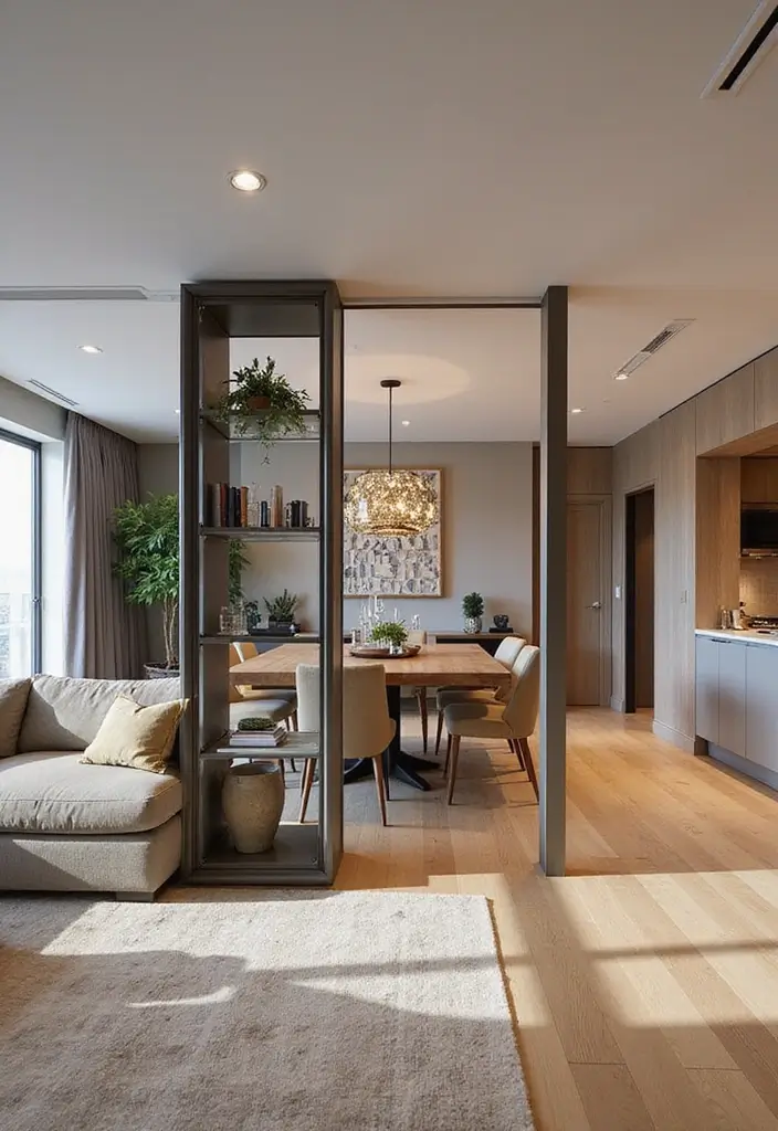 28 Open Concept Living Room and Dining Room Layouts That Work 2 28 Open Concept Living Room and Dining Room Layouts That Work - 2. Stylish Room Dividers for Defined Spaces