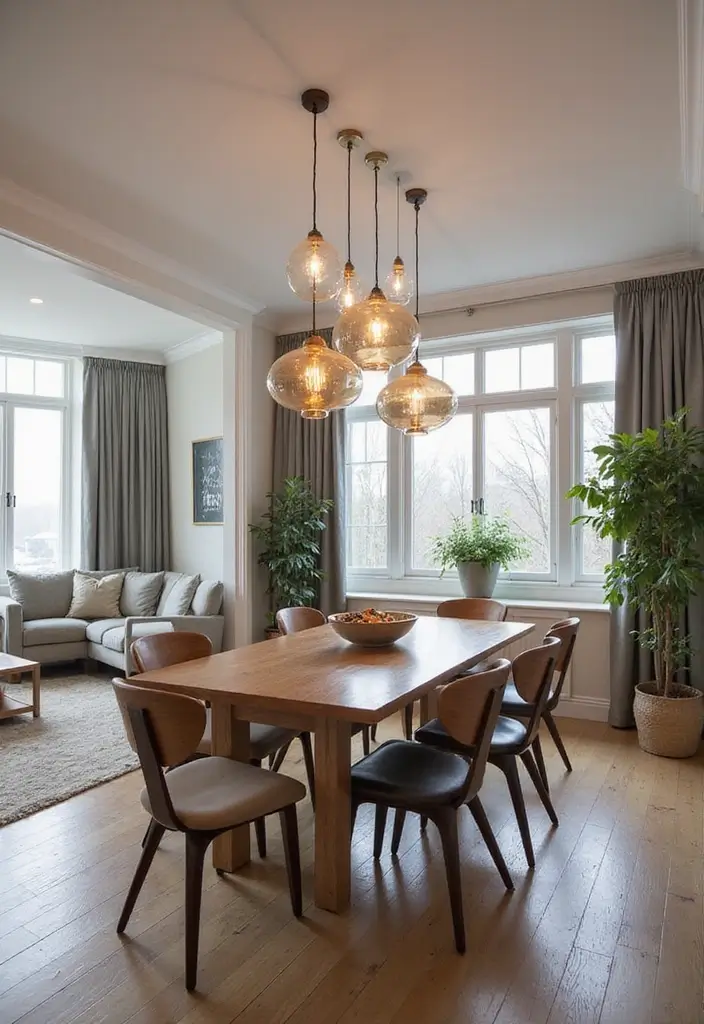 28 Open Concept Living Room and Dining Room Layouts That Work 20 28 Open Concept Living Room and Dining Room Layouts That Work - 20. Statement Lighting Fixtures