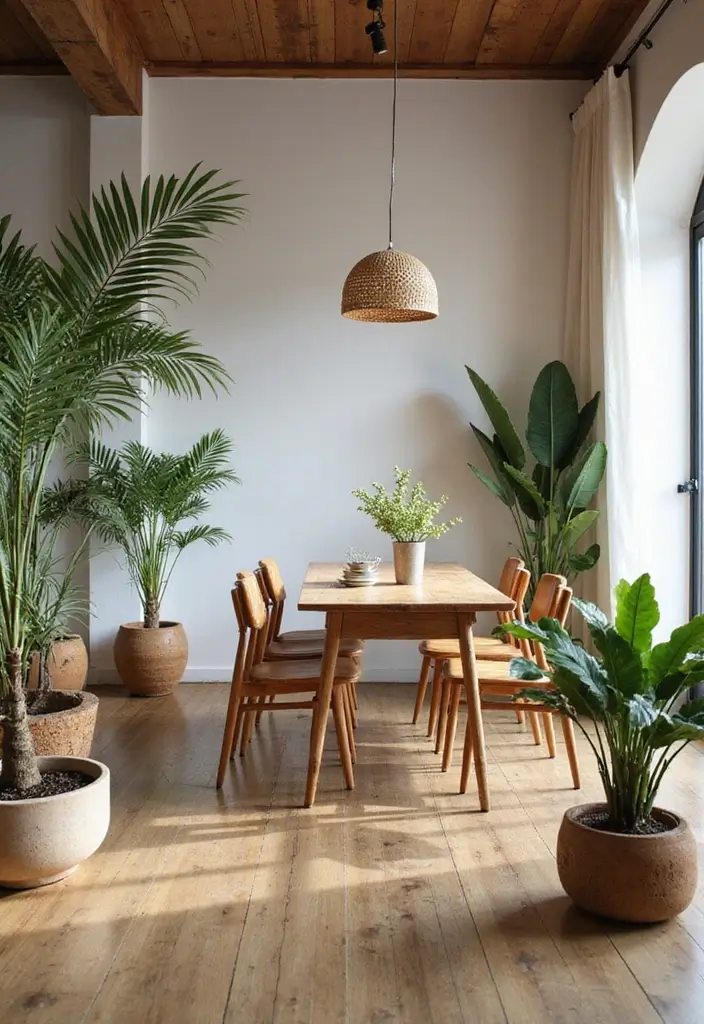 28 Open Concept Living Room and Dining Room Layouts That Work 8 28 Open Concept Living Room and Dining Room Layouts That Work - 8. Nature-Inspired Decor
