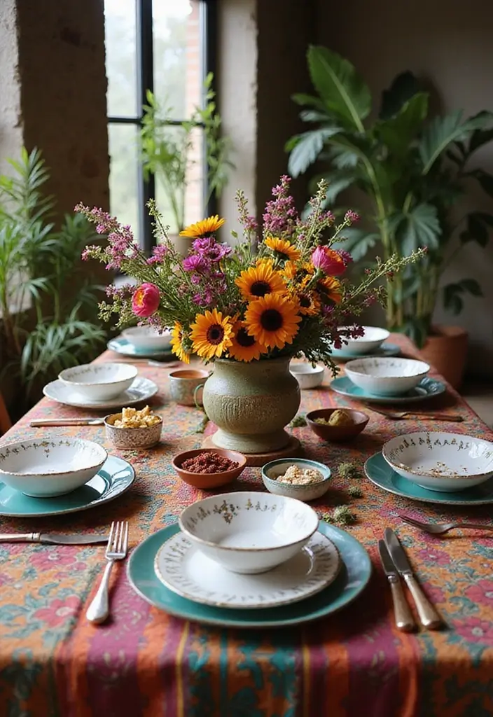 28 Stunning Decorating Dining Room Table Ideas for Any Season - 6. Boho Vibes with Textiles and Patterns