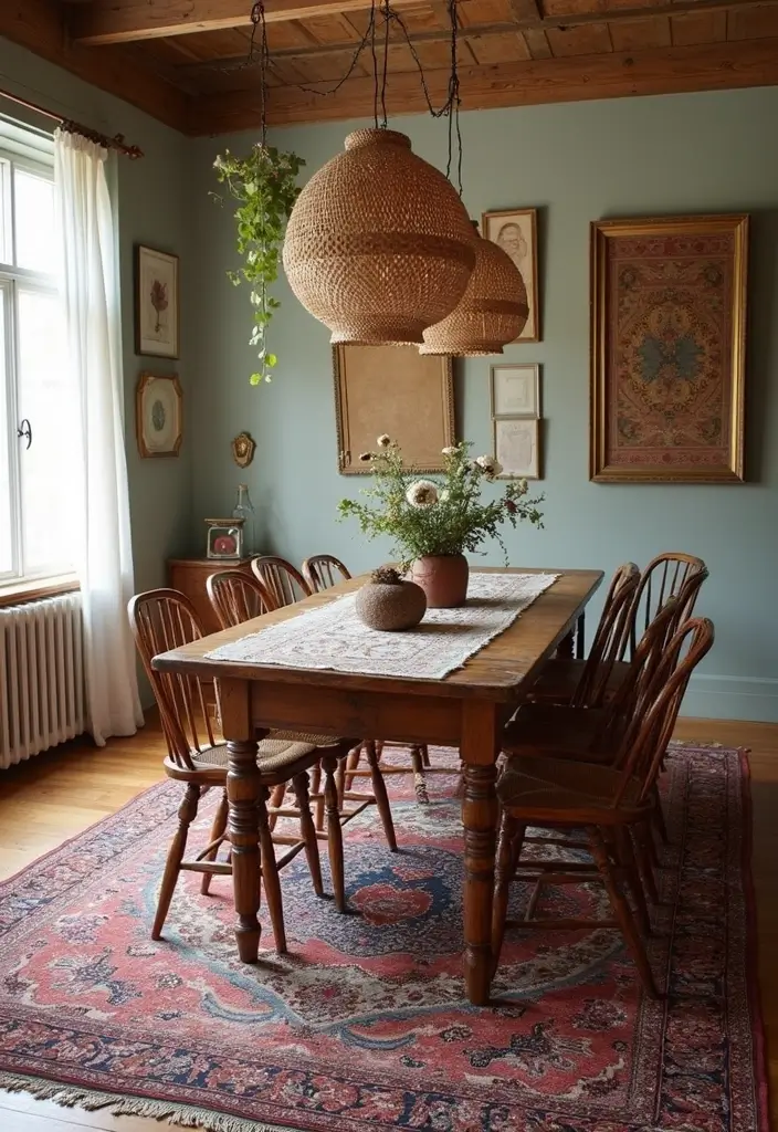 29 Boho Dining Room Styles That Feel Cozy and Eclectic - 16. The Magic of Layering Rugs