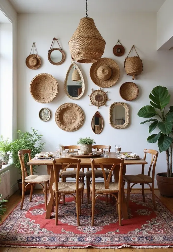 29 Boho Dining Room Styles That Feel Cozy and Eclectic - 17. Eclectic Wall Decor