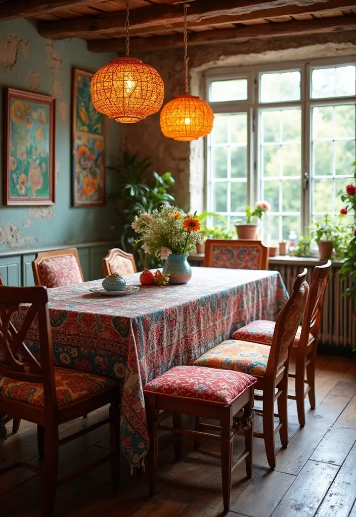 29 Boho Dining Room Styles That Feel Cozy and Eclectic - 2. A Colorful Mix of Patterns
