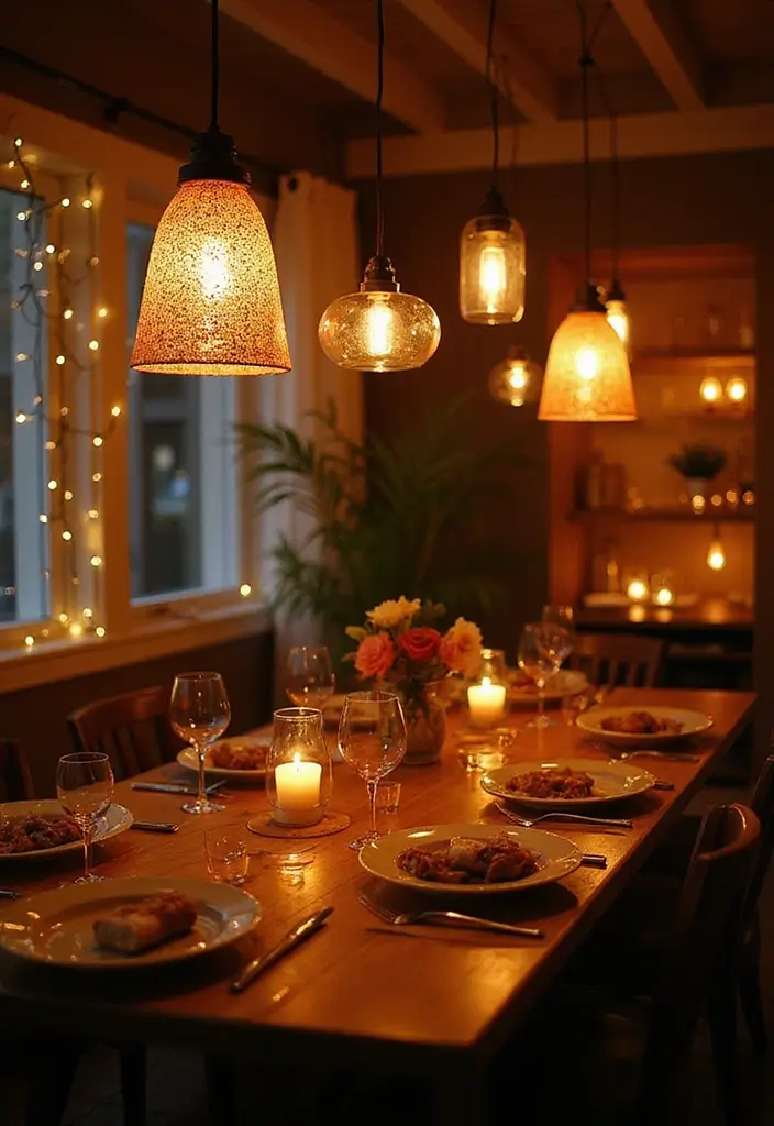 29 Cottage Dining Room Inspirations That Feel Homey - 13. Unique Lighting Accents