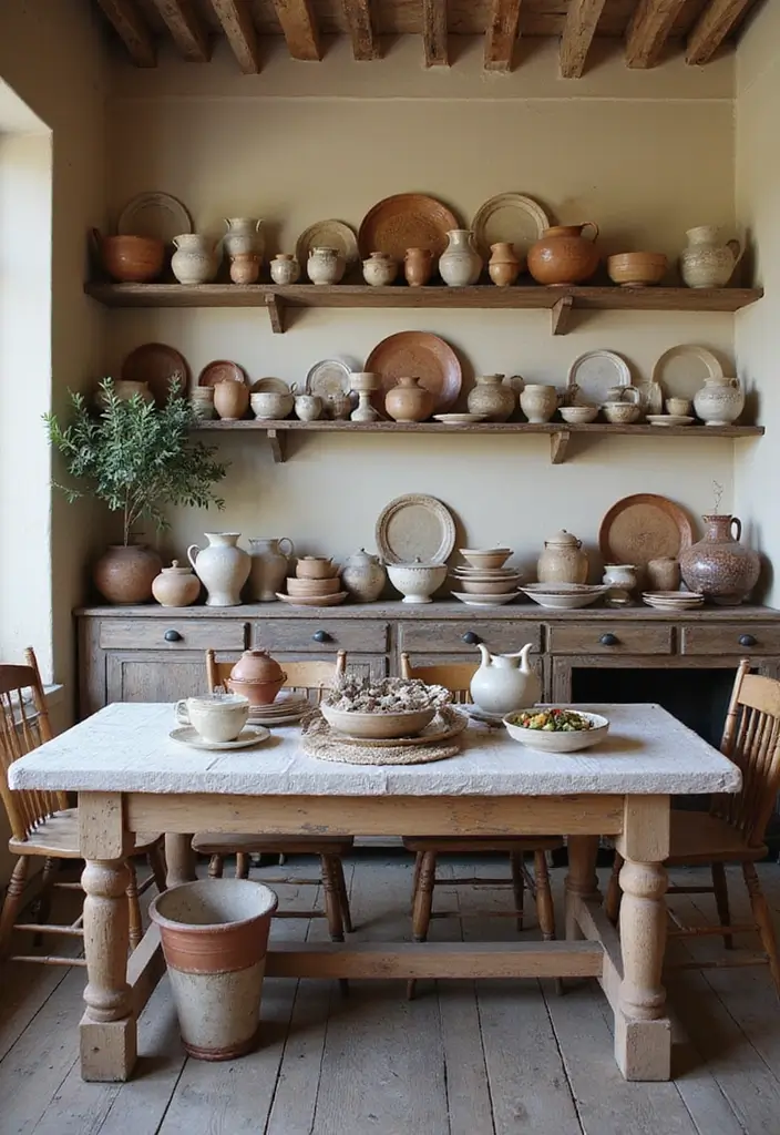 29 Cottage Dining Room Inspirations That Feel Homey - 14. Pottery and Ceramics