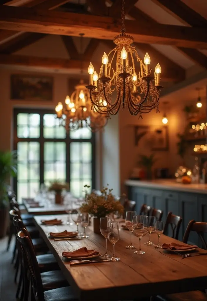 29 Cottage Dining Room Inspirations That Feel Homey - 5. Rustic Light Fixtures