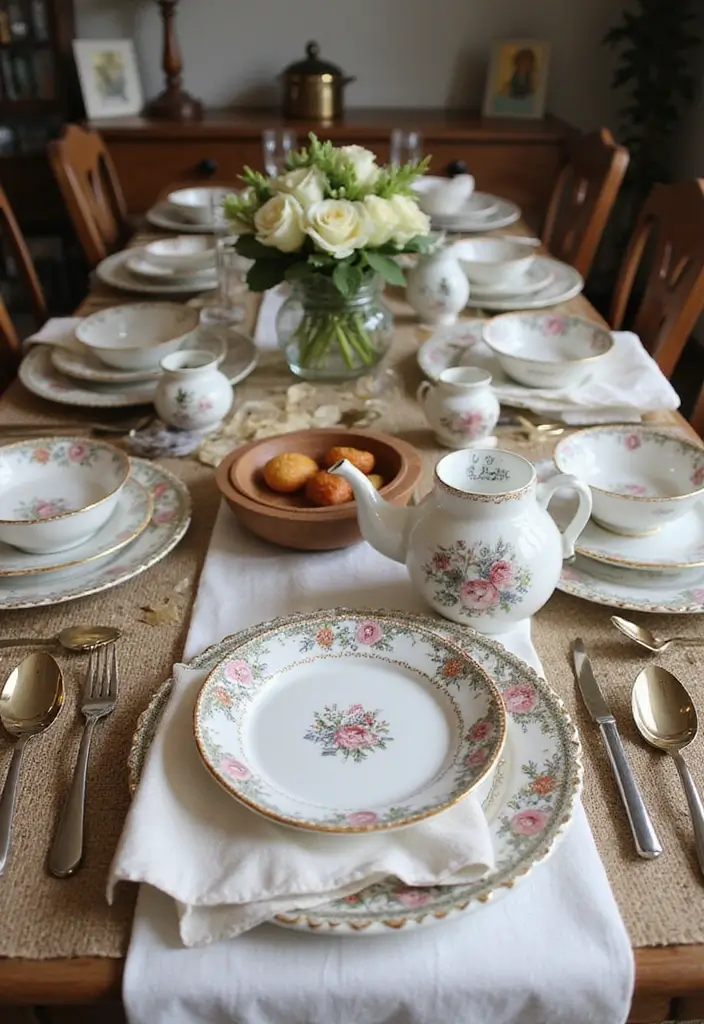 29 Cottage Dining Room Inspirations That Feel Homey - 8. Vintage Tableware