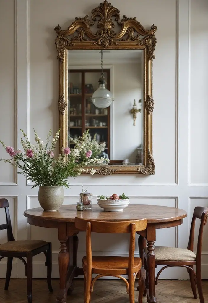 29 Mirror in Dining Room Ideas for Bigger, Brighter Spaces - 19. Vintage Style Mirrors