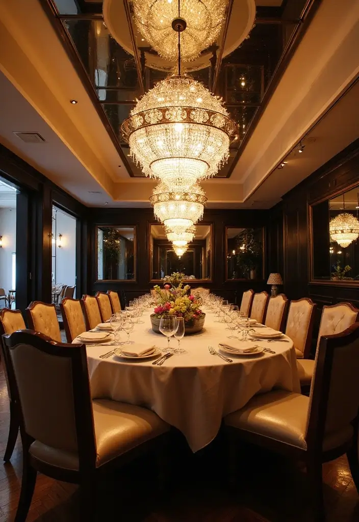 29 Mirror in Dining Room Ideas for Bigger, Brighter Spaces - 23. Mirrored Lighting Fixtures