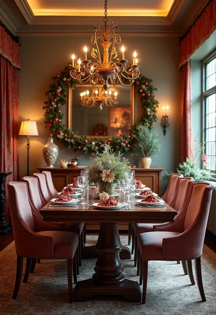 29 Mirror in Dining Room Ideas for Bigger, Brighter Spaces - 27. Seasonal Mirror Decor