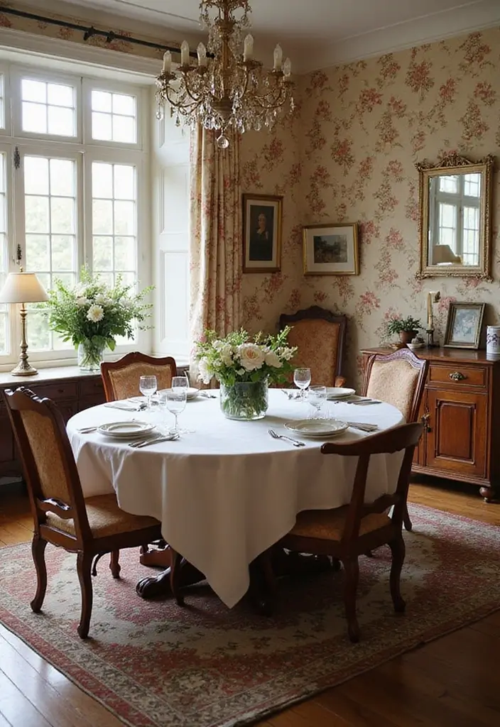 30 Dining Room Accent Wall Ideas That Add Personality - 11. Vintage Floral