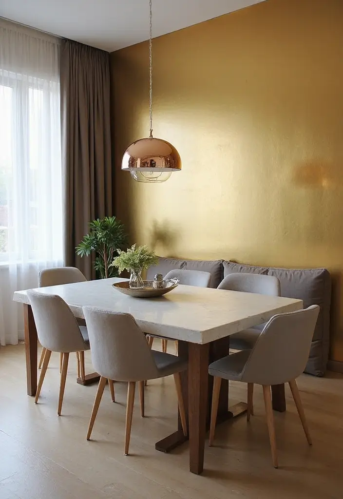 30 Dining Room Accent Wall Ideas That Add Personality - 16. Metallic Accents
