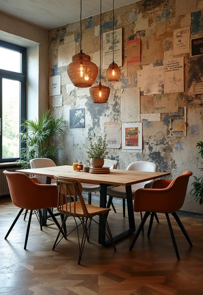 30 Dining Room Accent Wall Ideas That Add Personality - 17. Mixed Media Collage