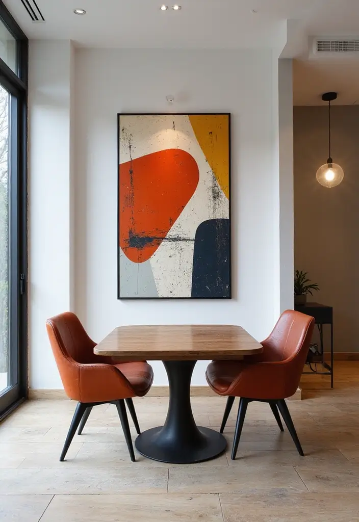 30 Dining Room Accent Wall Ideas That Add Personality - 19. Abstract Art