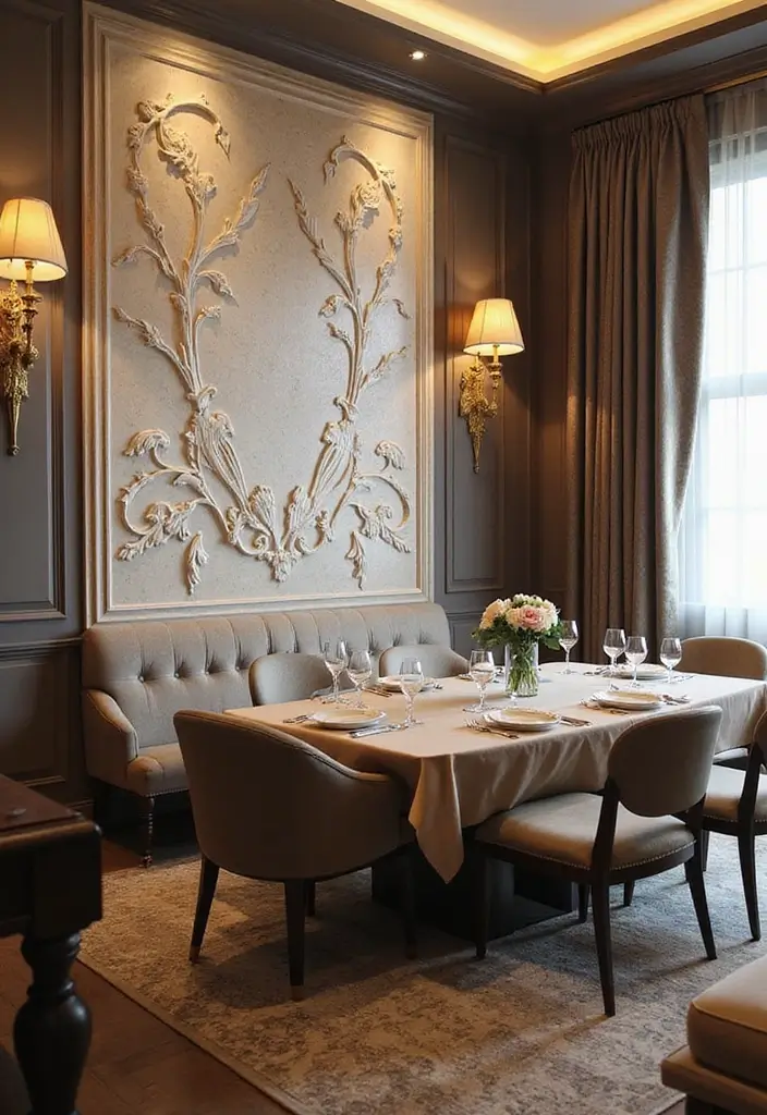 30 Dining Room Accent Wall Ideas That Add Personality - 22. Artistic Plaster Work